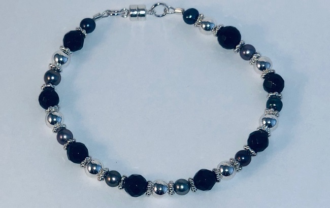 Sterling Silver, Black Onyx and Fresh Water Pearl Bracelet