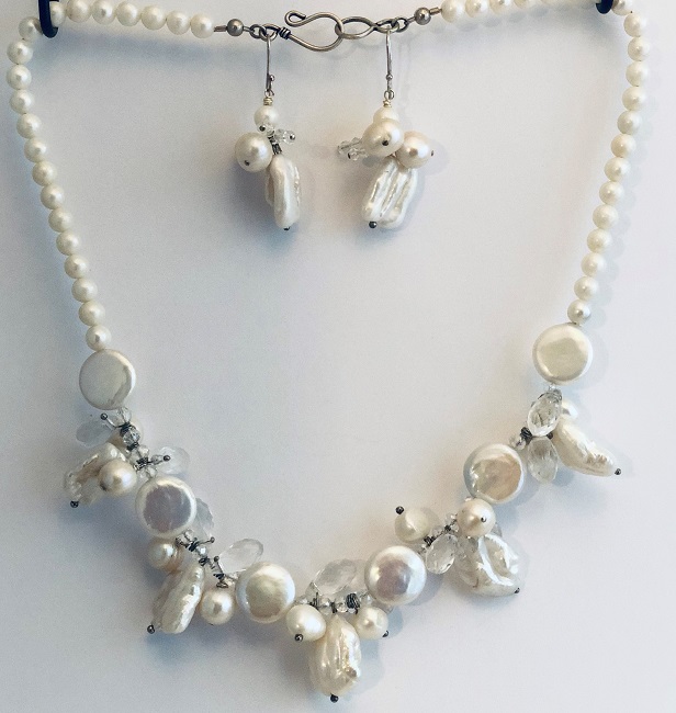 Coin and Biwa Fresh Water Pearl Wedding Jewelry