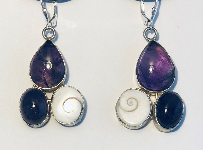 Amethyst and Shiva Shell Earrings set in Sterling Silver