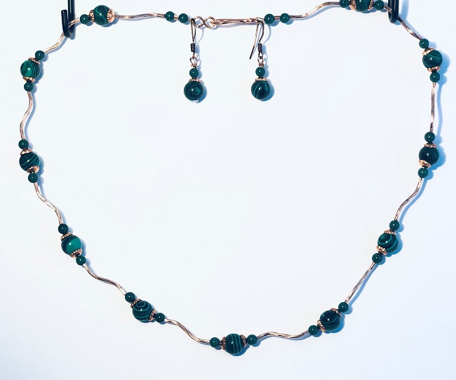 Copper and Malachite Gemstone Jewelry Set
