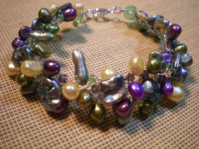 Crochet Multi-Color Freshwater Pearl Bracelets