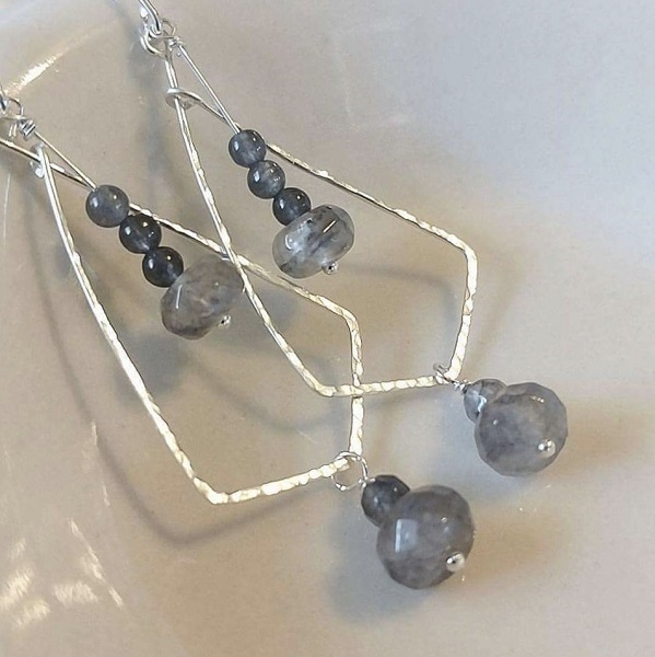 Sterling Silver with Labadorite Gemstone Drop Earrings