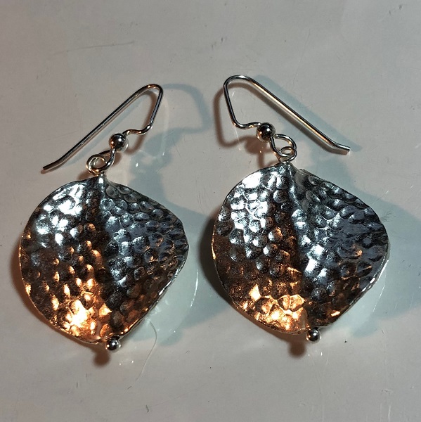 Diamond Shape Hand Hammered Sterling Silver Earrings