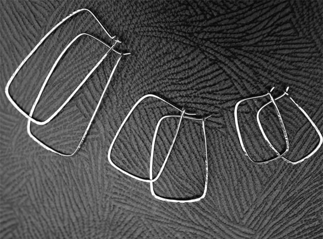 Hand Hammered Sterling Silver Rectangle Hoop Earrings