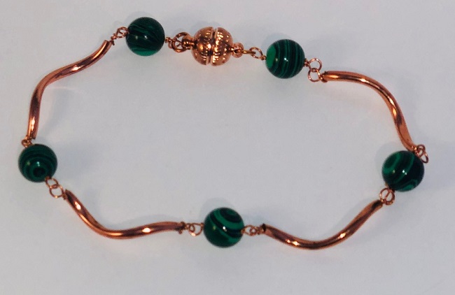 Copper and Malachite Gemstone Bracelet