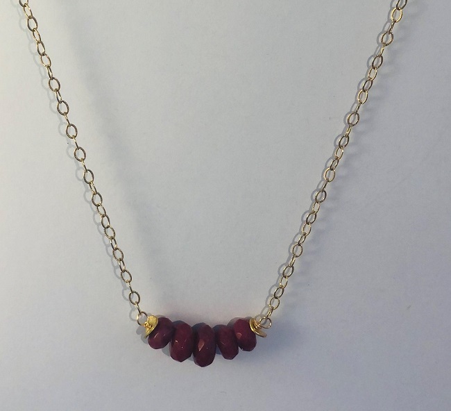 Ruby Gemstone Rondelle's linked on 14kt Gold Filled Chain