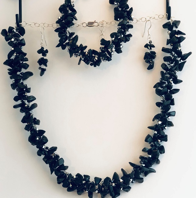 Black Onyx Crochet Jewelry Set