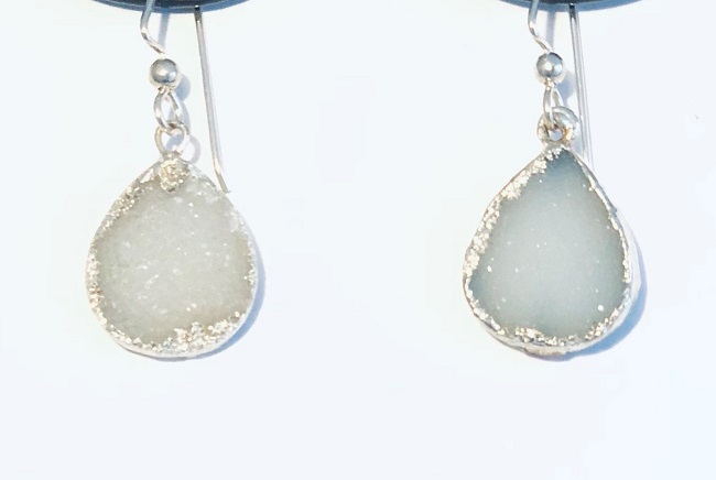 Druzy Agate Teardrop Sterling Silver Earrings