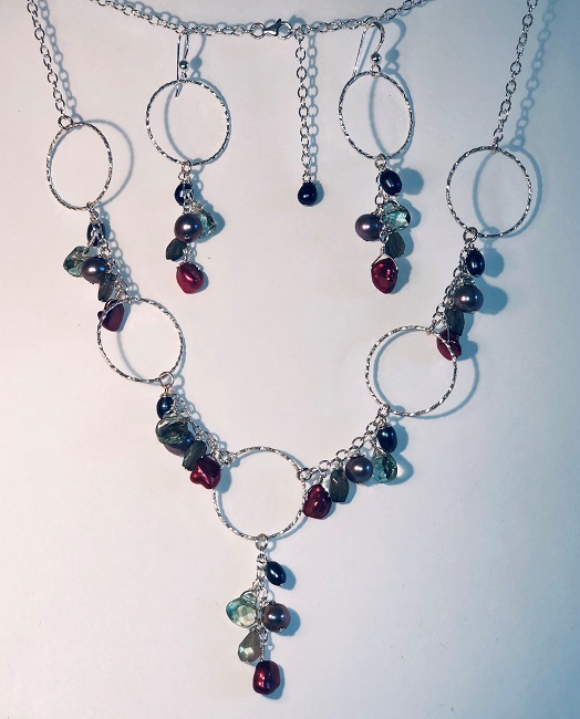 Fresh Water Pearls and Gemstones set in Sterling Silver